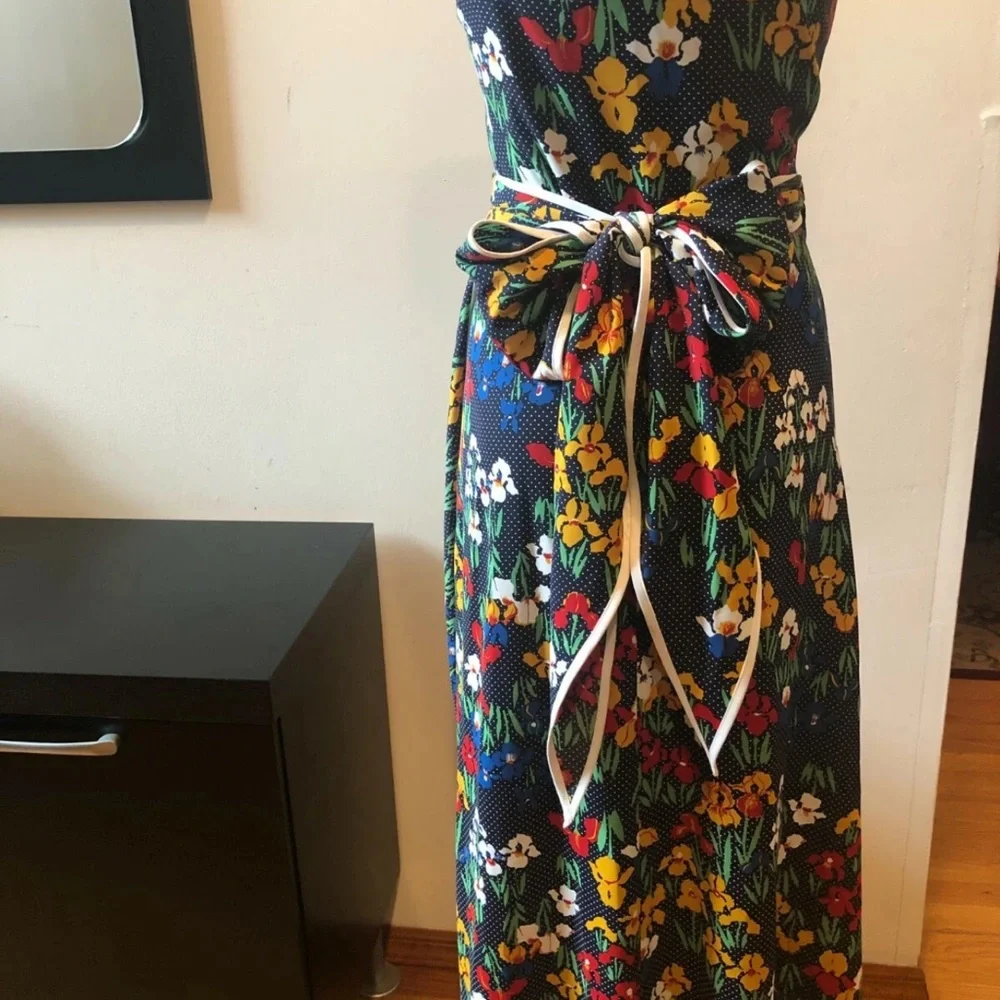TORY BURCH Blue Floral Grotto Wrap Dress US 6